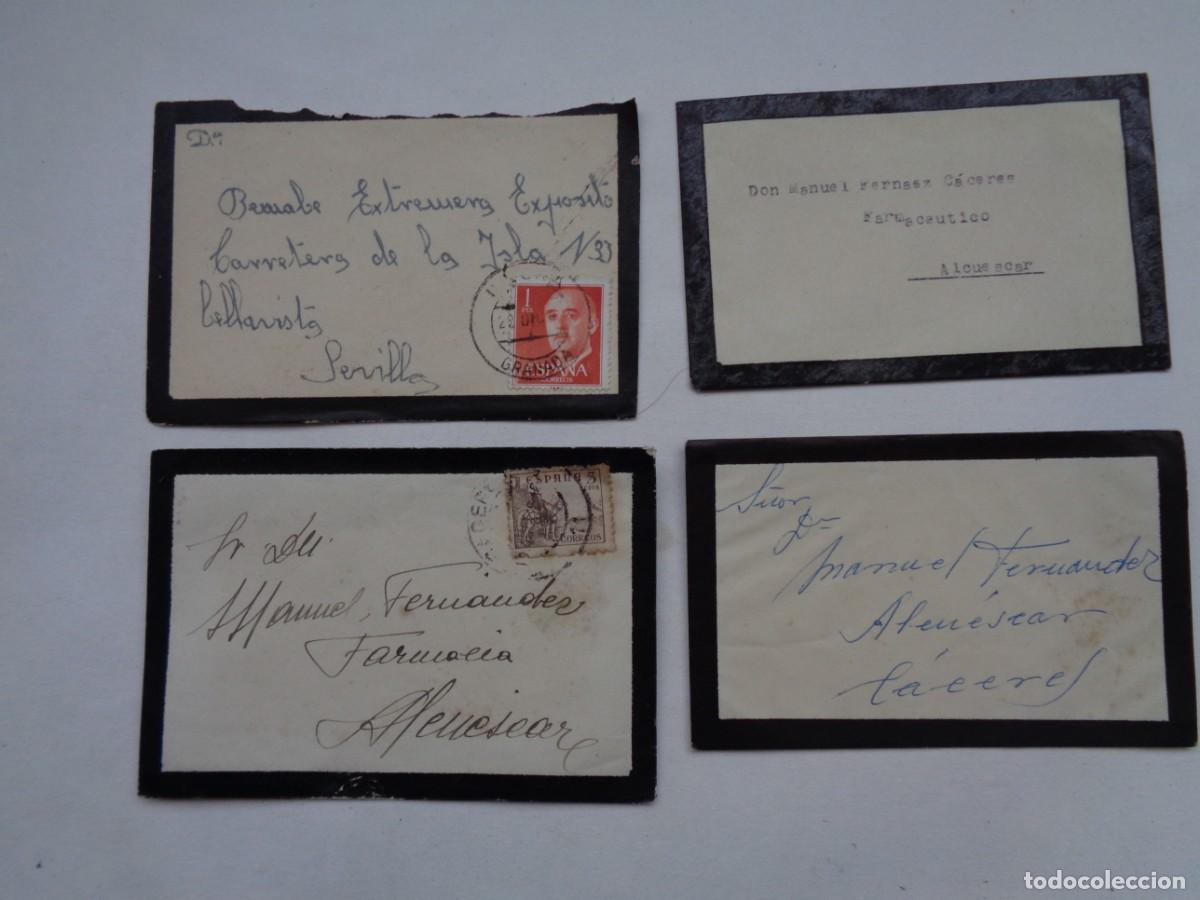 Sellos: LOTE DE 4 SOBRES DE LUTO, 2 CIRCULADOS : A SEVILLA Y A ALCUESCAR ( CACERES )