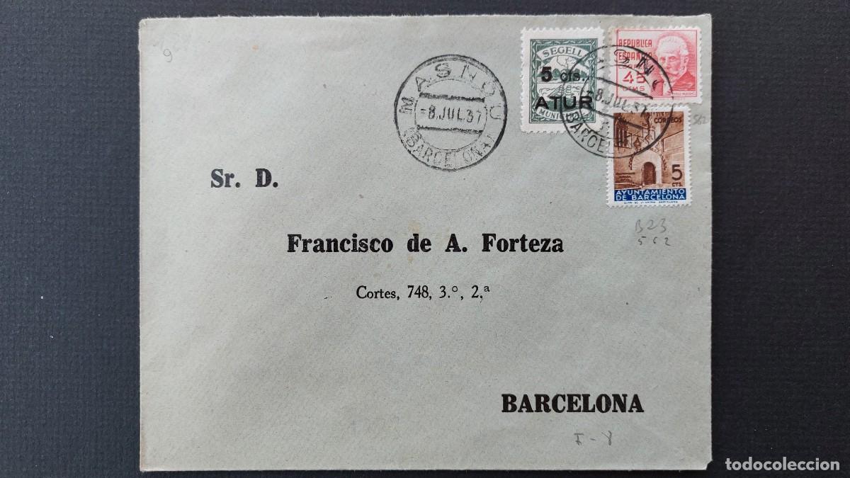 Sellos: SOBRE 1937 BARCELONA SOLLO SOBRECARGA - Foto 1
