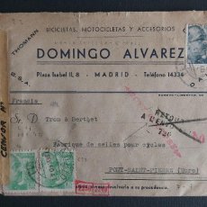 Sellos: SOBRE 1940 MADRID A PONT SAINT PIERRE (FRANCIA) MATASELLO AERA CODIFICADA Y ALEMANA SELLOS FRANCO