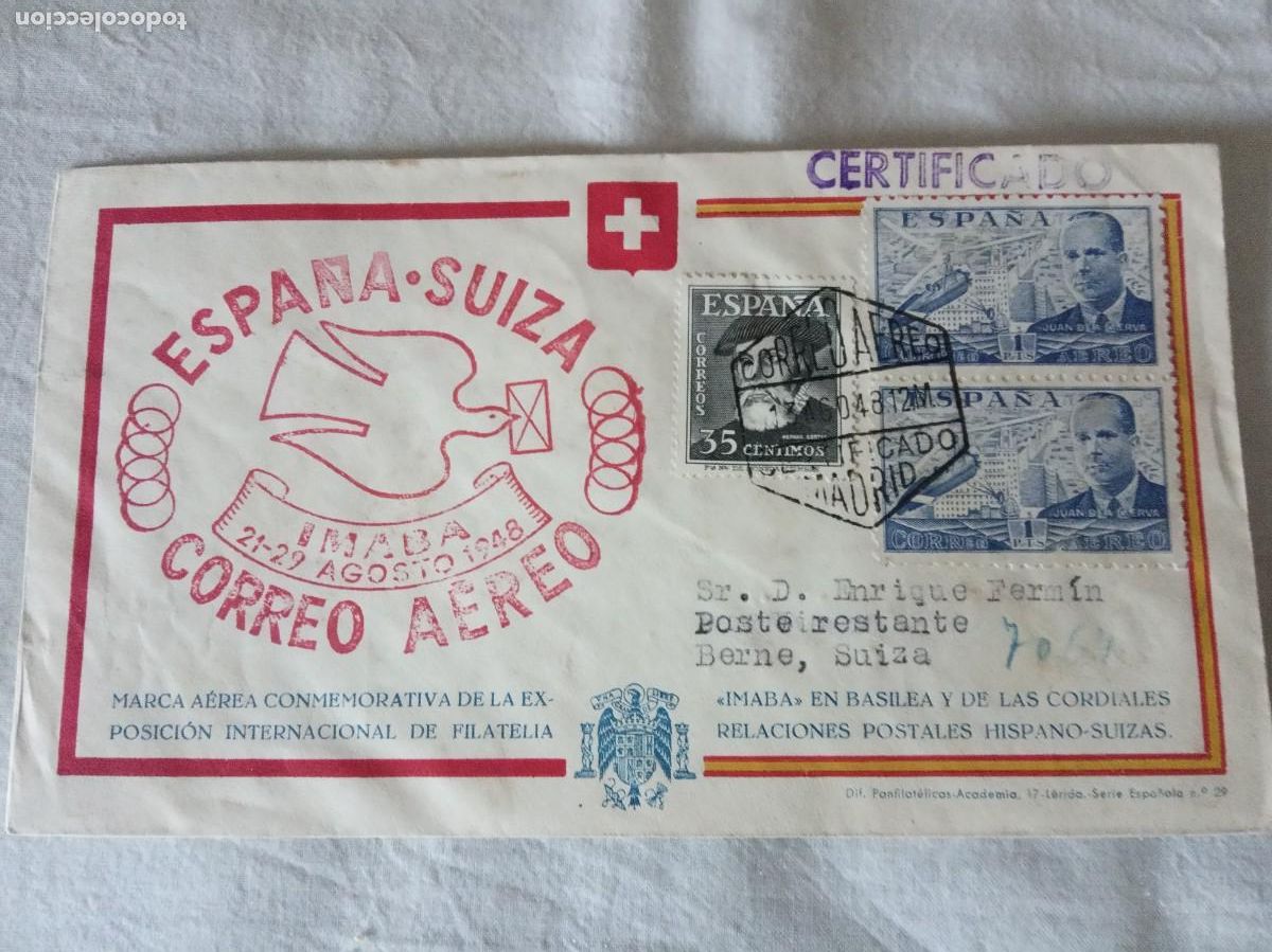 Stamps: CORREO AEREO IMABA ESPA&Ntilde;A-SUIZA 1948 EN CARTA CIRCULADA CON MARCA AEREA.