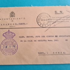 Sellos: FRANQUICIA ARANCON (SORIA) 1987 + CORREO ENLACE MOTORIZADO RENIEBLAS - CORTOS