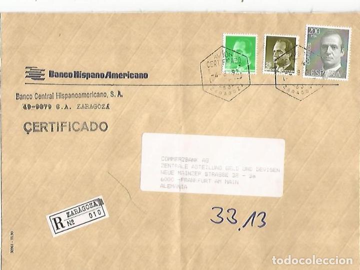 Sellos: ZARAGOZA A ALEMANIA CC CERTIFICADA MAT HEXAGONAL CORREO AEREO - Foto 1