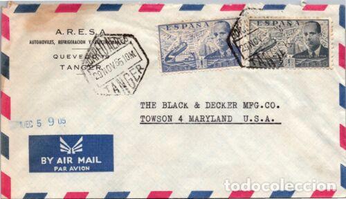 Sellos: TANGER A USA 1955 AEREA MAT HEXAGONAL - Foto 1