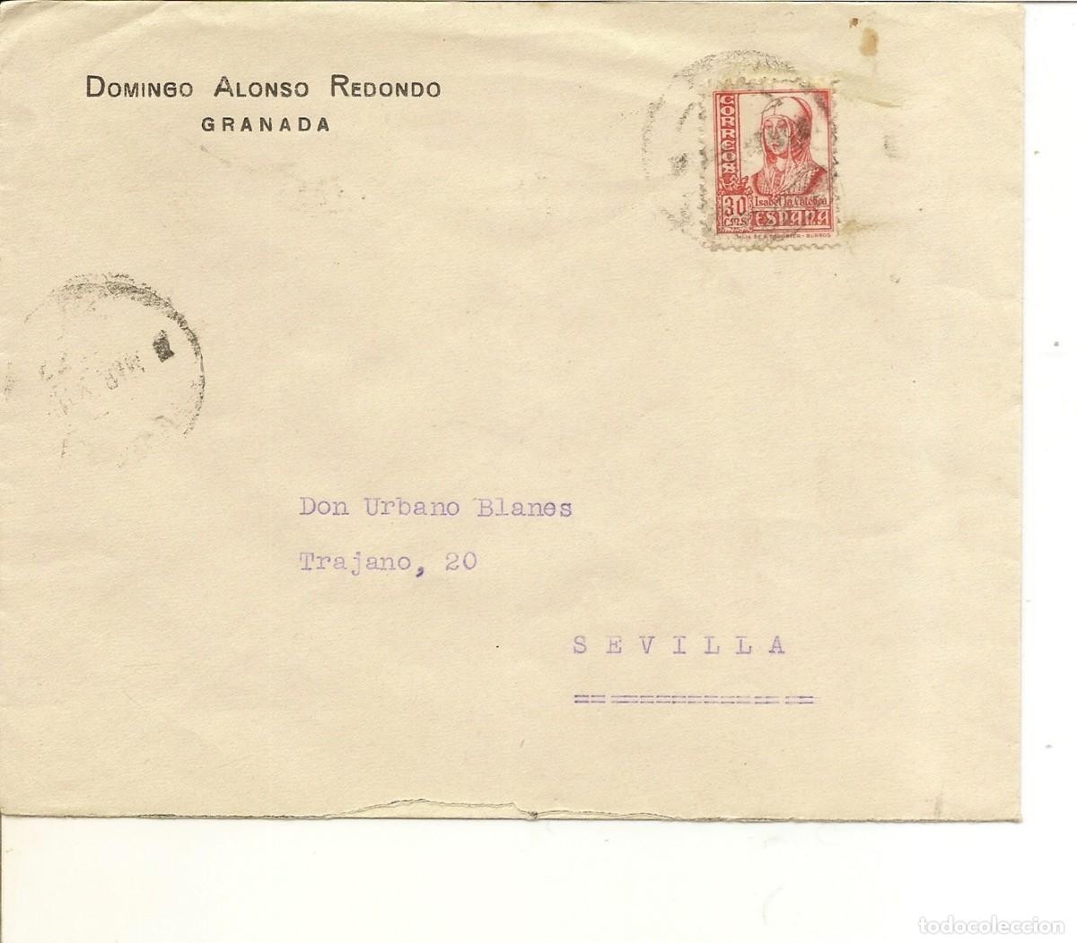 Sellos: HISTORIA POSTAL Andaluc&iacute;a Carta Granada-Sevilla 1937 NL749