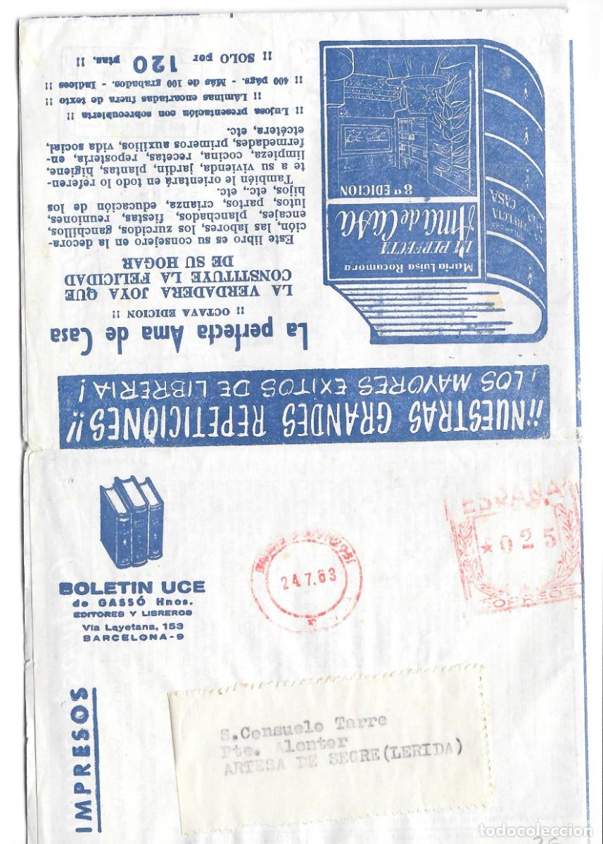 Selos: IMPRESO TIPO FOLLETO CIRCULADO DE BARCELONA A ARTESA DEL SEGRE 1963