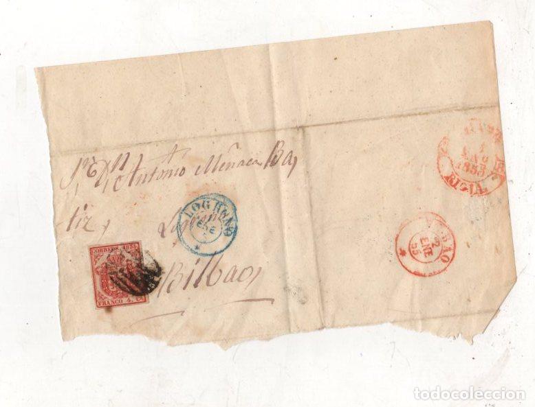 Sellos: SOBRE 4 CENTIMOS LOGRO&Ntilde;O A BILBAO. A&Ntilde;O 1855 - Foto 1