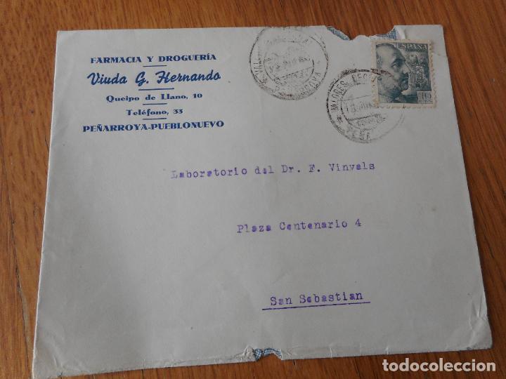 Selos: SOBRE CIRCULADO FARMACIA DROGUERIA VIUDA G.HERNANDO. VALORES DECLARADOS PE&Ntilde;ARROYA PUEBLONUEVO