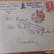 Sellos: ANTIGUO SOBRE FARMACIA LABORATORIO VIUDA DE L. ARZA. CENSURA MILITAR GIJON 1938
