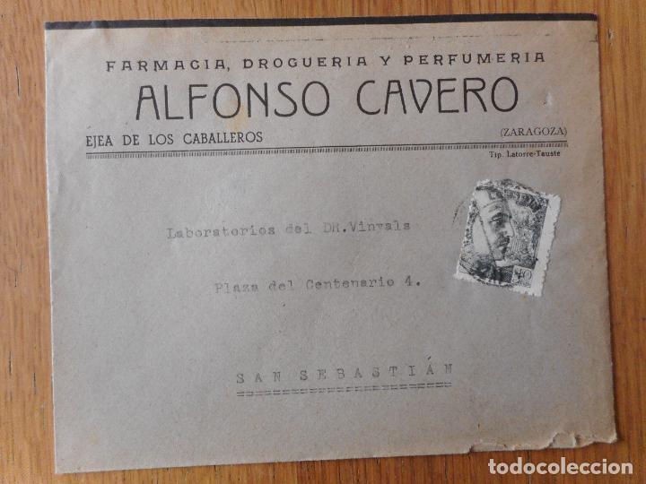 Stamps: ANTIGUO SOBRE CIRCULADO ALFONSO CAVERO FARMACIA DROGUERIA EJEA DE LOS CABALLEROS