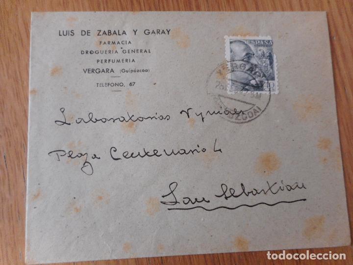 Stamps: ANTIGUO SOBRE CIRCULADO LUIS DE ZABALA Y GARAY FARMACIA DROGUERIA VERGARA GUIPUZCOA 1942
