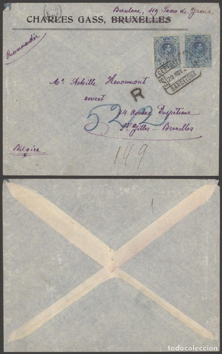 Selos: BARCELONA A BELGICA CERTIFICADA ALFONSO XIII MEDALLON 1921