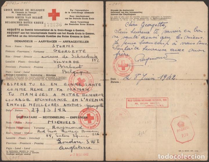 Selos: BELGICA VILVORDE CRUZ ROJA RED CROSS MESSAGE LONDON 1942 CON CENSURAS