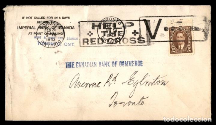 Sellos: CANADA TORONTO 1943 CC MAT RED CROSS Y V VICTORY MORSE TELECOM TELEGRAFO