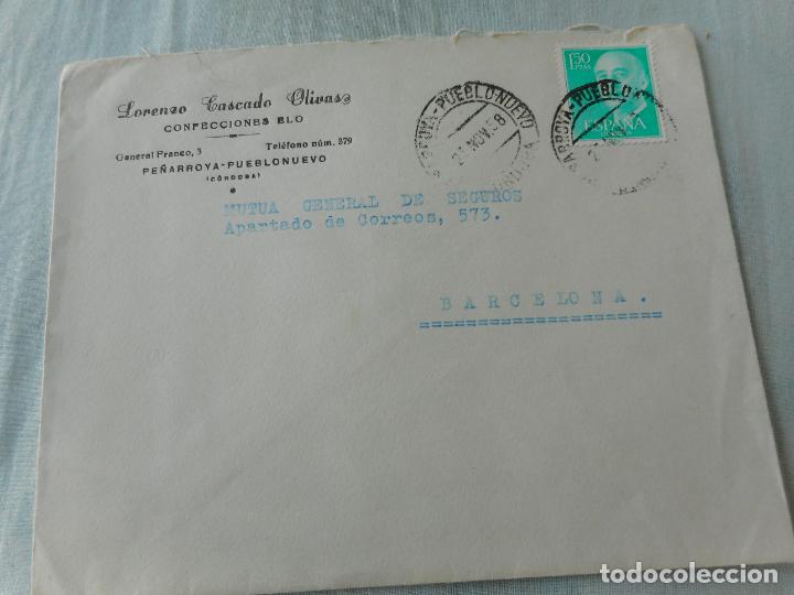 Stamps: ANTIGUO SOBRE CIRCULADO LORENZO CASCADOOLIVAS. CONFECCIONES ELO. PE&Ntilde;ARROYA PUEBLONUEVO 1968