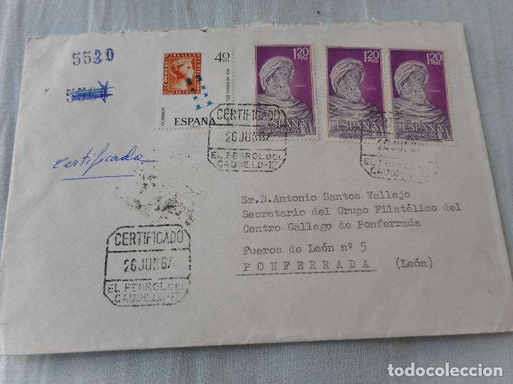 Stamps: ANTIGUO SOBRE CIRCULADO CERTIFICADO EL FERROL DEL CAUDILLO 1967