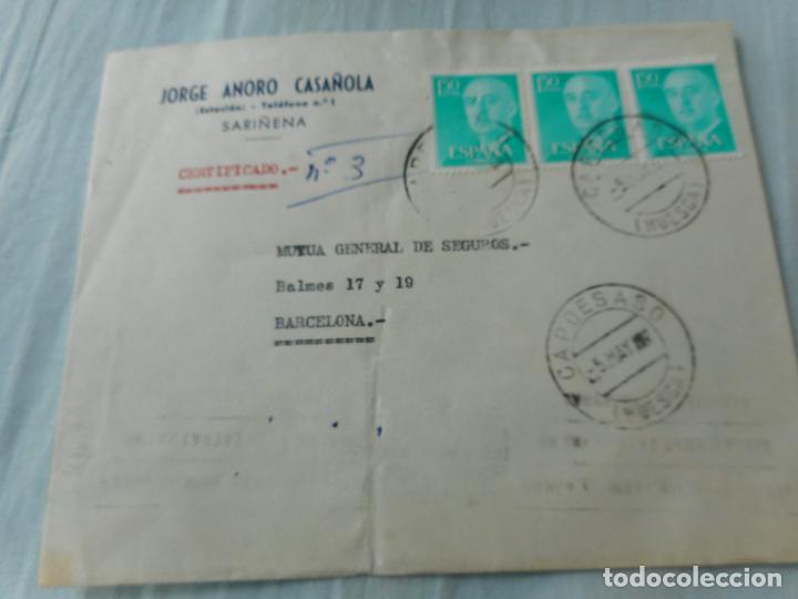 Stamps: ANTIGUO SOBRE COMERCIAL JORGE ANORO CASA&Ntilde;OLA. SARI&Ntilde;ENA. CAPDESASO HUESCA 1967