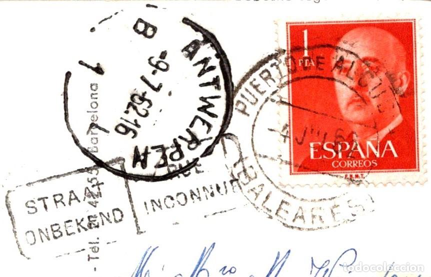 Francobolli: Marcofilia - Puerto de Alcudia (Baleares) - 4.JUL.62 + Antwerpen B&middot;1&middot;L + Rue Inconnue + Zie Oude-God