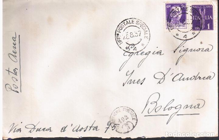 Sellos: GUERREA CIVIL CC TROPAS ITALIANAS 1937 MAT UFFICIO POSTALE SPECIALE 4 AEREA A BOLOGNA