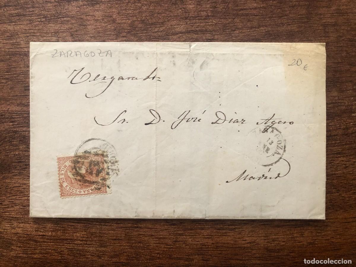 Sellos: A&Ntilde;O 1868. SOBRE CIRCULADO. ZARAGOZA - MADRID. - Foto 1