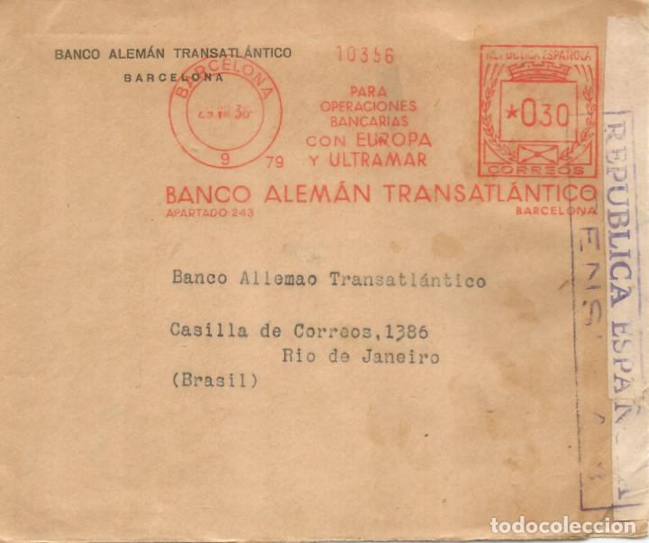 Selos: SEGUNDA REPUBLICA 1936 FRANQUEO MECANICO 79 BANCO ALEMAN CON CENSURA