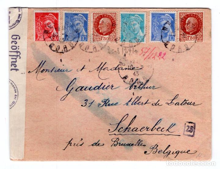 Selos: FRANCIA A BELGICA SCHAERBECK 1943 CENSURA ALEMANA Y CENSURA QUIMICA CHEMICAL CENSOR