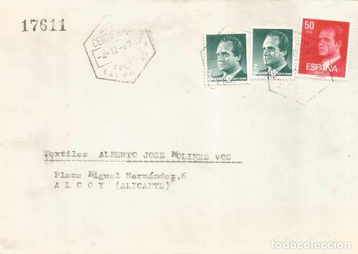 Francobolli: TELDE LAS PALMAS CC CERTIFICADA CON MAT HEXAGONAL CORREO AEREO Y LLEGADA 1987