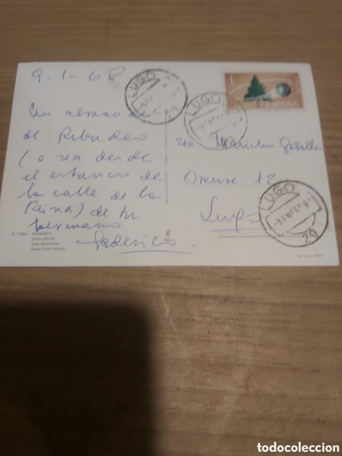 Sellos: 1969 matasello Lugo postal Ribadeo a&eacute;rea un - Foto 1