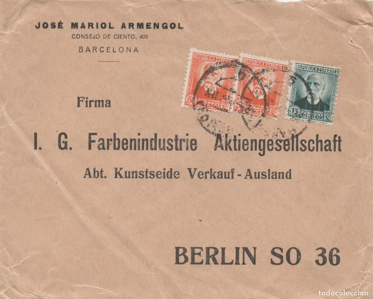 Selos: SEGUNDA REPUBLICA BARCELONA A BERLIN FRANQUEO 1,15 PTS