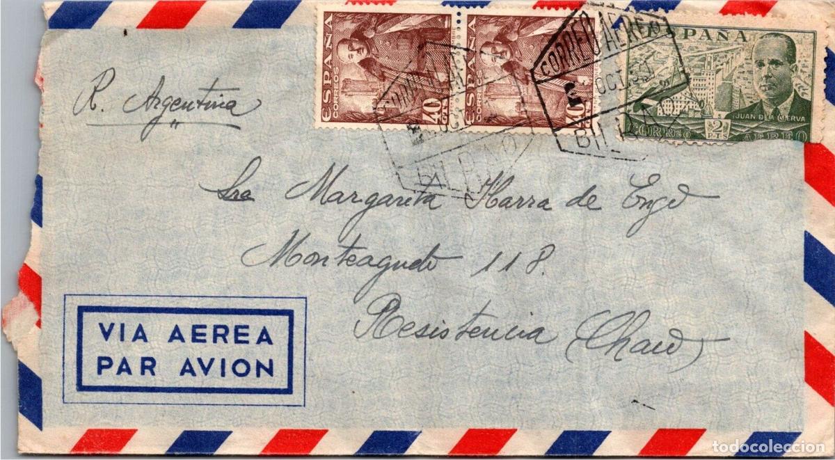 Sellos: BILBAO CC ARGENTINA CORREO AEREO 1951 MAT HEXAGONAL - Foto 1