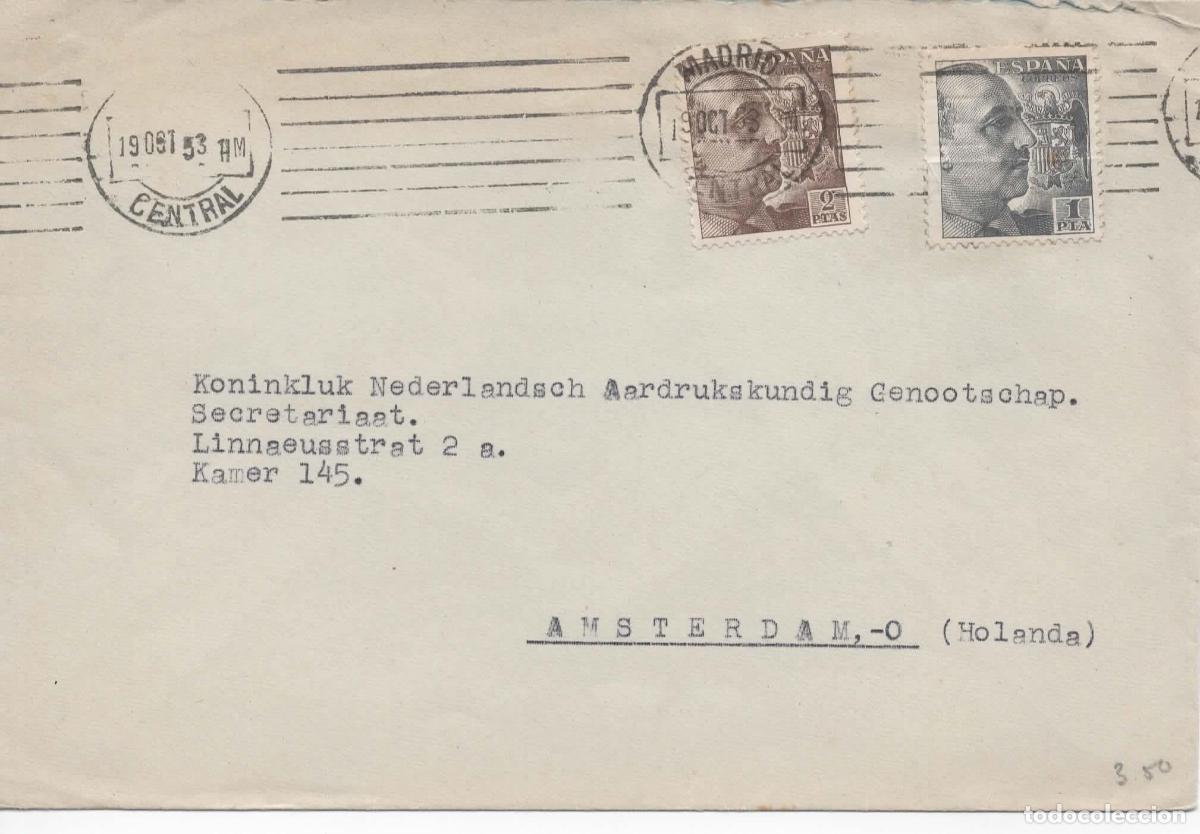 Sellos: MADRID A HOLANDA CC CON MAT RODILLO MADRID CENTRAL 1953 - Foto 1
