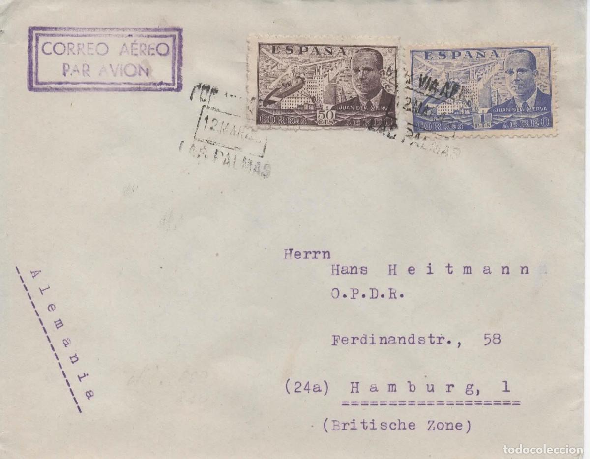 Sellos: LAS PALMAS A HAMBURGO MAT CORREO AEREO - Foto 1