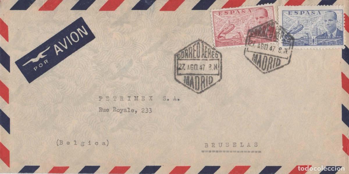 Sellos: MADRID A BRUSELAS 1947 CON MAT CORREO AEREO - Foto 1