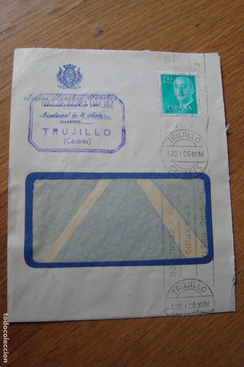 Briefmarken: ANTIGUO SOBRE COMERCIAL. HIJO ISIDRO SANCHEZ. ALMACEN COLONIALES. TRUJILLO CACERES 1968