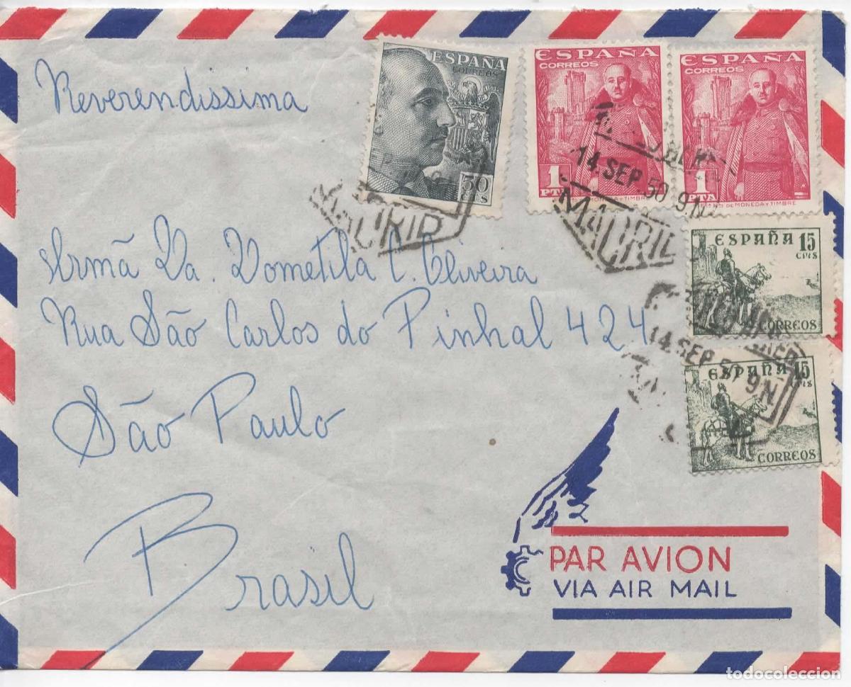 Sellos: MADRID A BRASIL AEREA 1950 FRANCO CID - Foto 1
