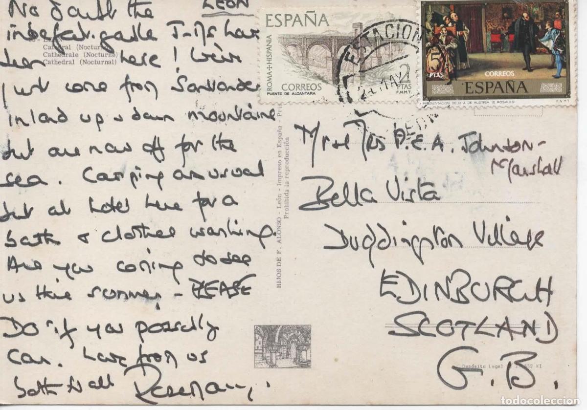 Sellos: POSTAL LEON CON MAT ESTACION - Foto 1