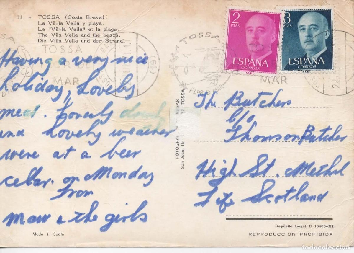 Sellos: POSTAL CON MAT 1971 RODILLO TOSSA DE MAR FLOR DE MAR - Foto 1