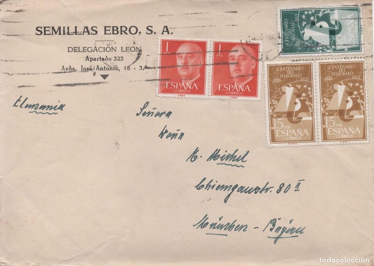 Sellos: LEON CC SELLOS CENTENARIO TELEGRAFO TELEGRAPH TELECOM 1955 - Foto 1
