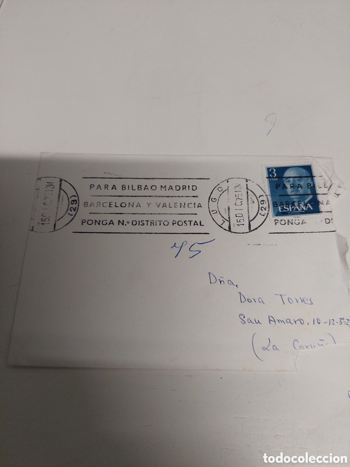 Sellos: LUGO 1975 MATASELLO RODILLO DISTRICTO POSTAL - Foto 1