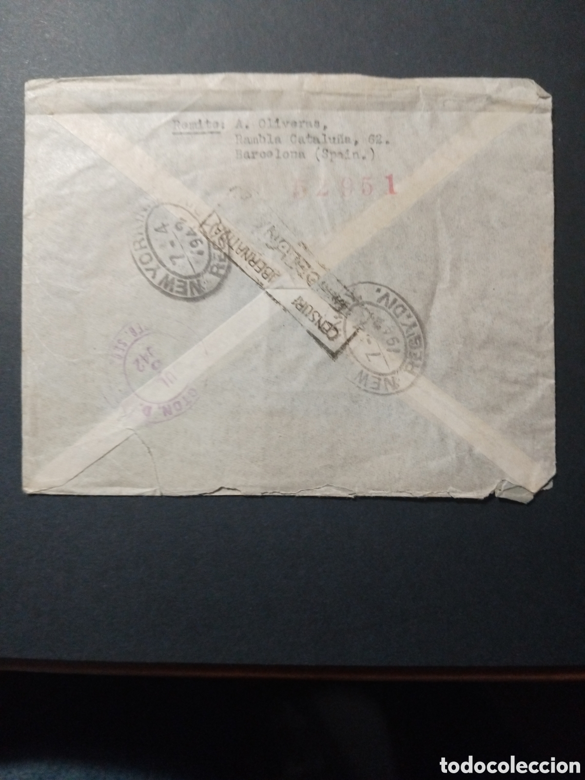 Sellos: Estado espa&ntilde;ol. 1942. Carta dirigida de Barcelona a Washington DC al departamento de estado en Am&eacute;ri - Foto 2