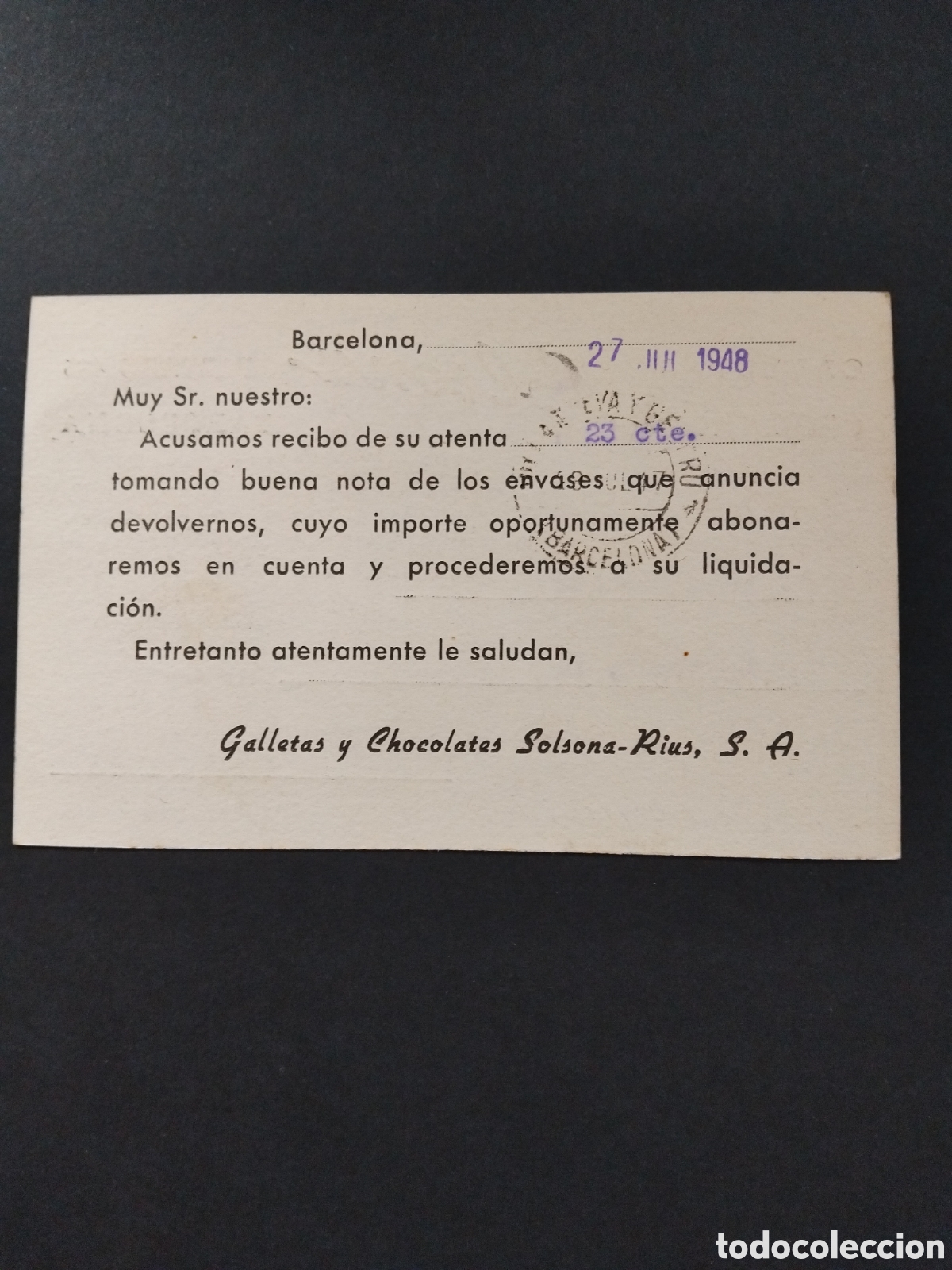 Sellos: Espa&ntilde;a. 1948. Tarjeta empresarial. - Foto 2