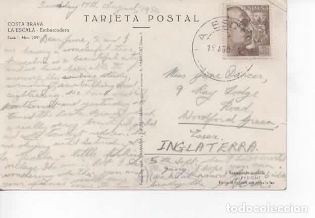 Sellos: TARJETA POSTAL LA ESCALA GERONA 1954 - Foto 1