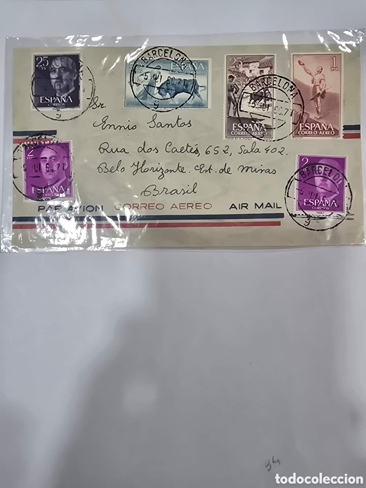 Sellos: SOBRE CORREO AEREO , DESTINO BRASIL - Foto 1