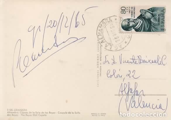 Sellos: GRANADA POSTAL CON MAT TURISTICO 1968 AG LA ALHAMBRA - Foto 1