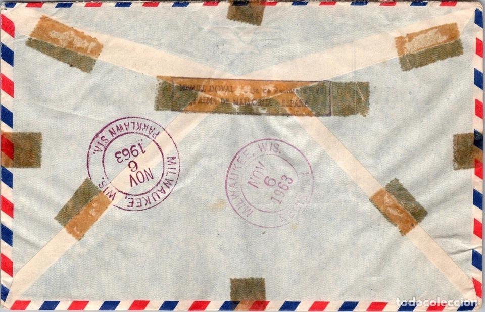 Sellos: PALMA MALLORCA A USA CERTIFICADA AEREA 1963 MAT HEXAGONAL - Foto 2