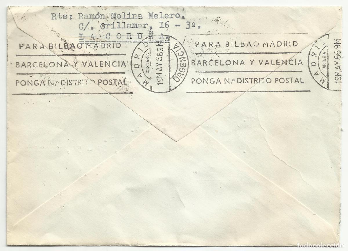 Sellos: circulada urgente 1962 de la coru&ntilde;a a madrid - Foto 2