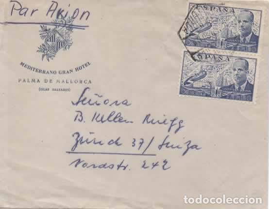 Sellos: PALMA MALLORCA A SUIZA MAT HEXAGONAL AEREO 1950 - Foto 1