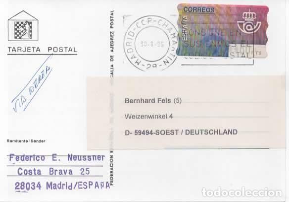 Sellos: MADRID TARJETA AJEDREZ CHESS ATM 1996 - Foto 1