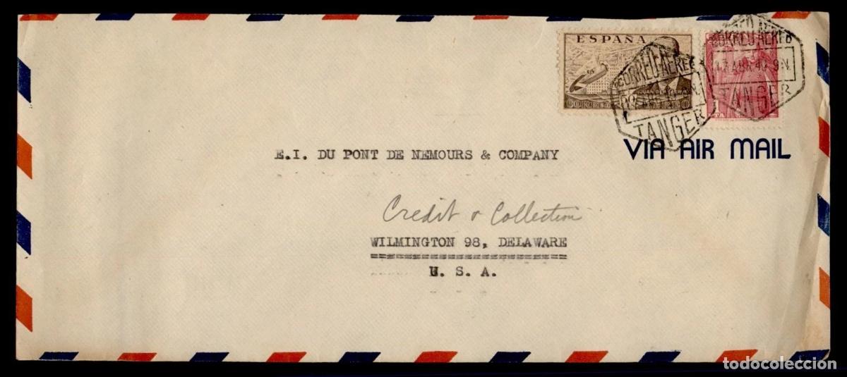 Sellos: TANGER A USA AEREA 1949 MAT HEXAGONAL - Foto 1