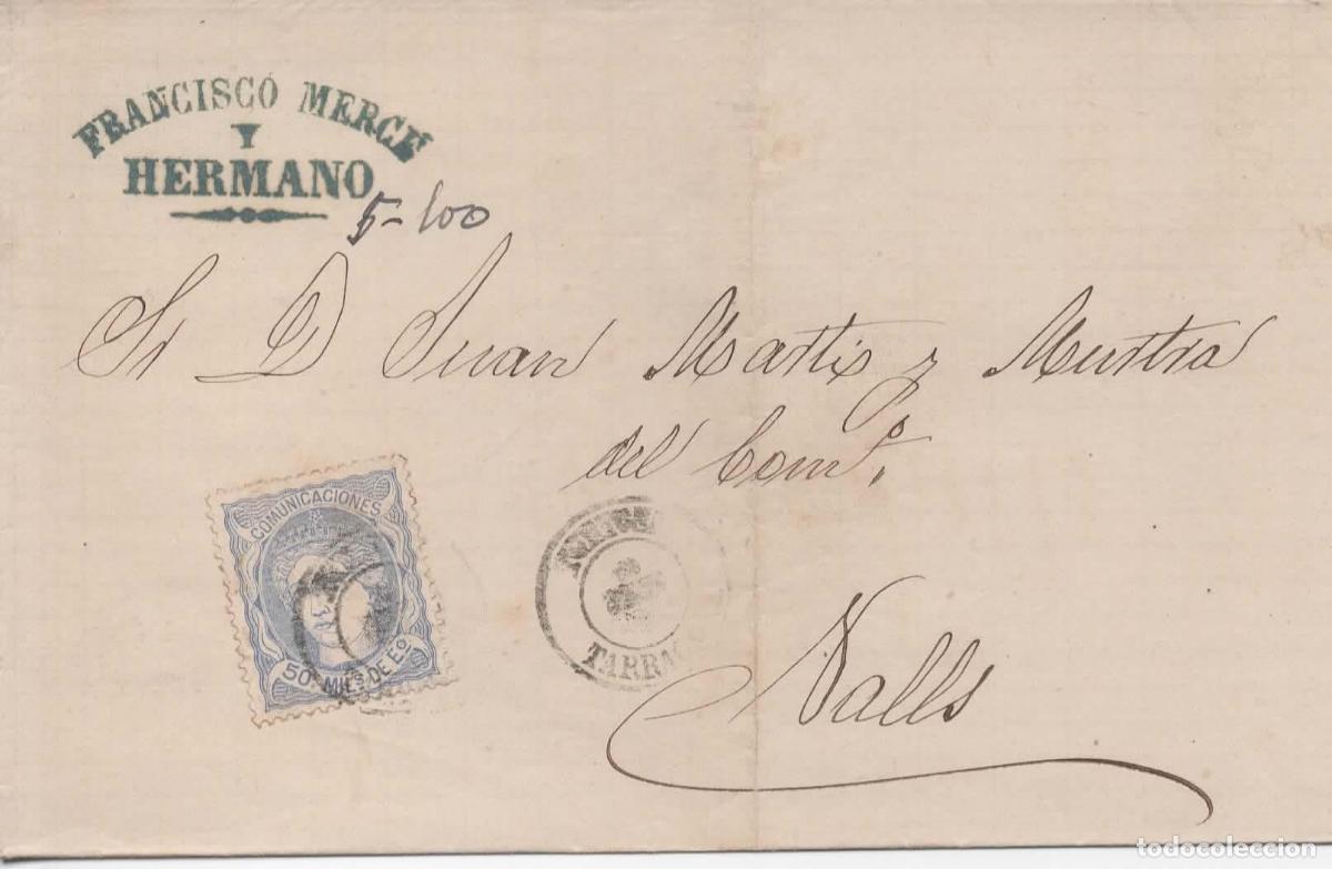 Sellos: TORTOSA TARRAGONA A VALLS 1871 - Foto 1