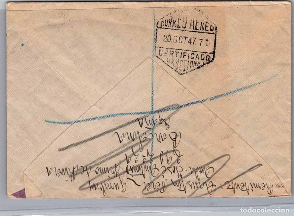 Sellos: BARCELONA A INGLATERRA CERTIFICADA AEREA 1947 - Foto 2